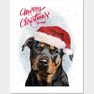 Rottweiler Merry Christmas Santa Dog Posters and Art